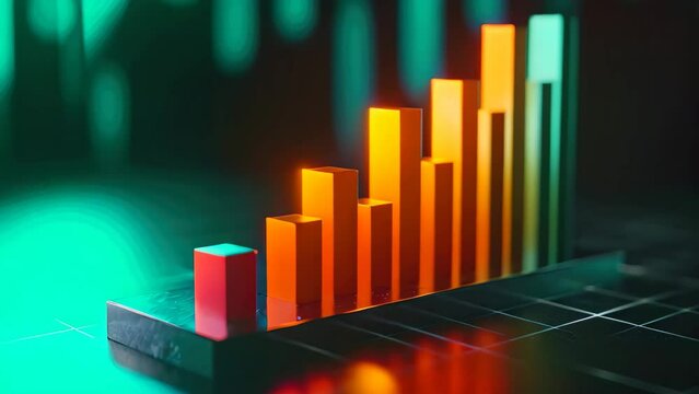 Close-Up of Bar Chart on Table for Analyzing Data and Trends in a Simple, Visual Manner, A 3D bar graph descending to show the decrease in the value of money due to inflation