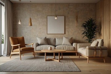 Interior, design, indoor, living room, wall, room, floor, white, wood Brownish Round Table Hanging Yellow Bulbs