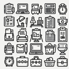 outline office set icon silhouette vector illustration white background. office, workspace, coworking. Linear icon collection