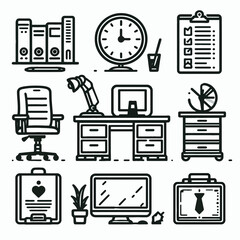 outline office set icon silhouette vector illustration white background. office, workspace, coworking. Linear icon collection