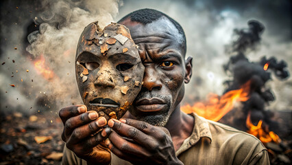 a broken mask african man