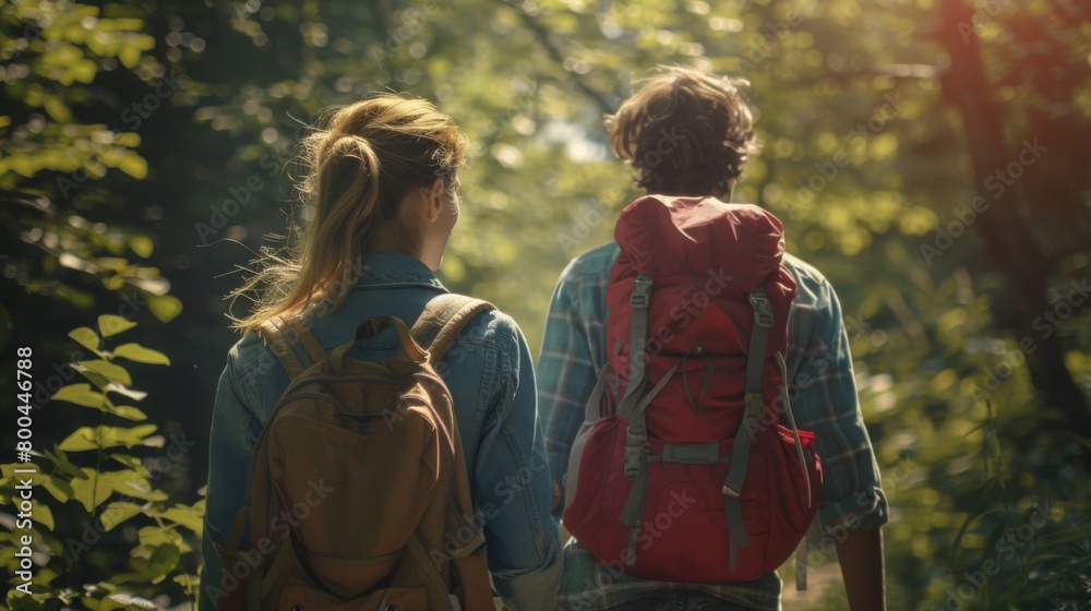 Poster Friends embarking on forest hike