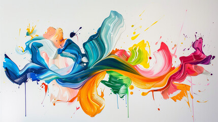 A mesmerizing display of intertwined colors cascades elegantly on a clean, white canvas.