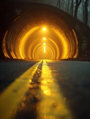 Tunnel with illuminated exit ahead, leading towards light