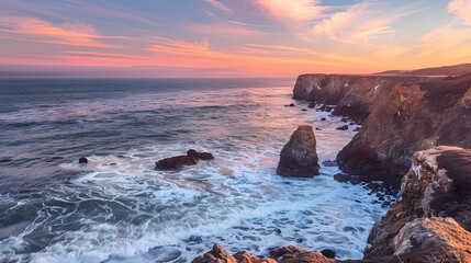 Sunset hues over rugged coastal cliffs - Powered by Adobe