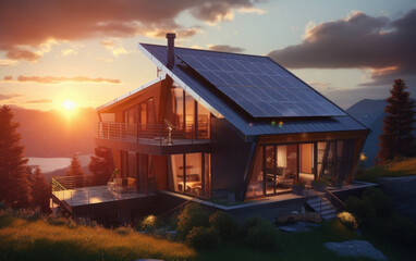 Obraz premium house in city with solar panels