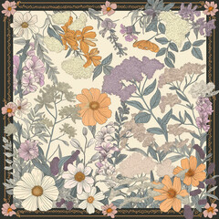 vector graphic Wildflower Whimsy A mix of different wildflowers in a natural layout
