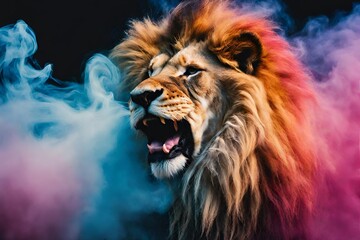 colorful Smoke in the form of a lion - obrazy, fototapety, plakaty