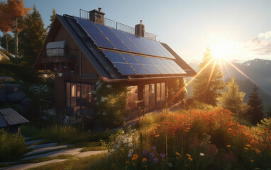 house in city with solar panels