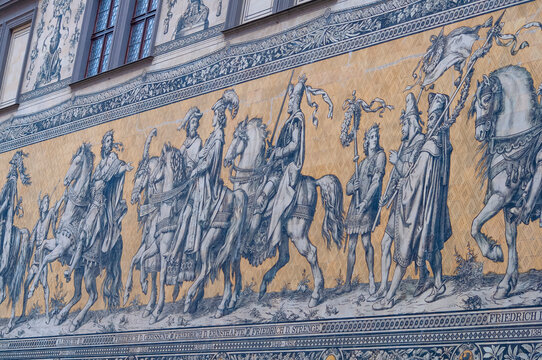 Dresden, Germany - April 22, 2024: Georgentor and the Procession of Princes the first of the city's many Renaissance buildings, Dresden, Germany