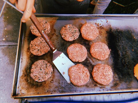 Sizzling Homemade Burgers on Outdoor Grill