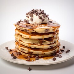 honey pancake with chocolate cream on whte background