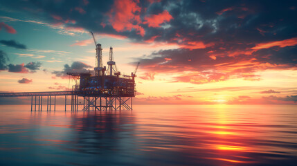 Obraz premium Offshore oil and rig platform, Construction of production process in the sea. Oil platform, Power energy concept