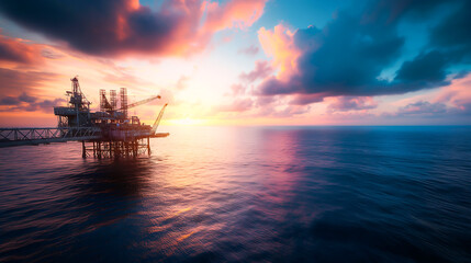 Offshore oil and rig platform, Construction of production process in the sea. Oil platform, Power energy concept