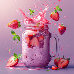 Strawberry Smoothie Splash in a Glass Jar