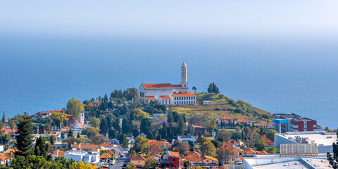 Panoramic view of São Martinho parish church in Funchal city, Madeira. - obrazy, fototapety, plakaty