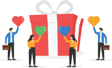 Loyalty program, gift card reward or spending bonus, shopping or sale to earn promotion prize, discount or redeem reward concept, people customer hold heart shape to redeem loyalty reward.

