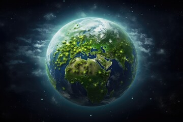A highresolution image of Earth from space highlighting the dense forest regions in vivid green