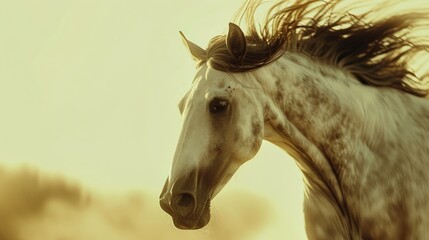Andalusian horse, set against a radiant, warm background. Perfect for equine beauty and power themed projects.