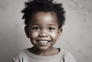 closeup portrait of cute smiling african boy child on gray background with copy space - Powered by Adobe