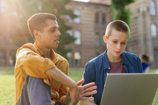 Friends create project concentrated studying
