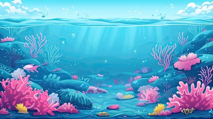 Fototapeta na wymiar Cartoon Ocean Floor Background: Vector Style