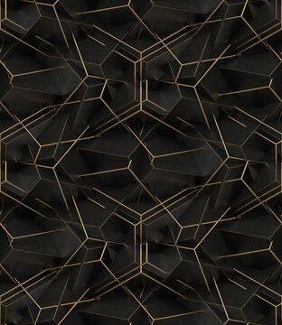 Wallpaper pattern with black wall and gold metal.