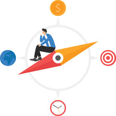 Choose your business plan way, economy or ecology, businessman sit compass to finding way to go sustainable business

