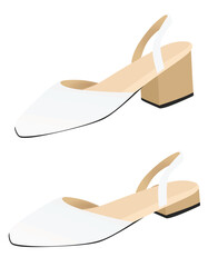 White high and flat  heel sandal. vector illustration