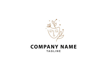 Feminine woman beauty natural logo and flower line art icon vector template