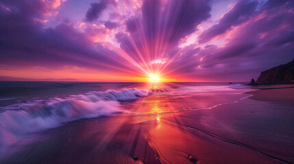 Long exposure waves crashing in the surf during a shoreline sunset