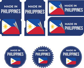 Made in Philippines, vector logos with Philippines flag painted circles and stripe