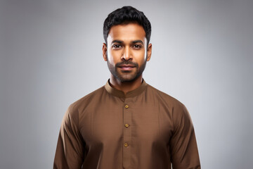 Obraz premium Young indian man in traditional wear standing on white background.