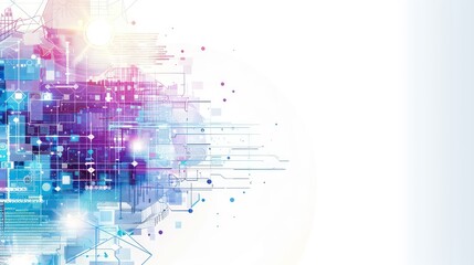 abstract presentation white background with sided blue and purple tech graphics 