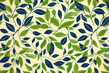 vintage leaves and branches seamless pattern design in blue and green on a light background