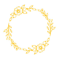 Gold round frame with hand drawn leaves and flower decoration
