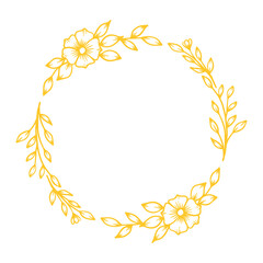 Gold round frame with hand drawn leaves and flower decoration