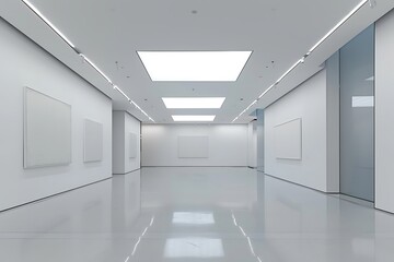 A minimalist art gallery with pristine white walls, perfectly lit to showcase a few carefully selected artworks, allowing them to speak for themselves.