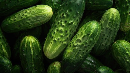 Close up of green fresh cucumbers background.