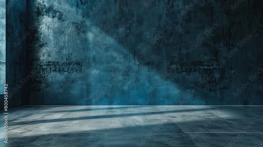 Wall mural dark grunge room with concrete wall and sunlight.