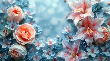 amazing flower illustration in vibrant colors and pastel blue background