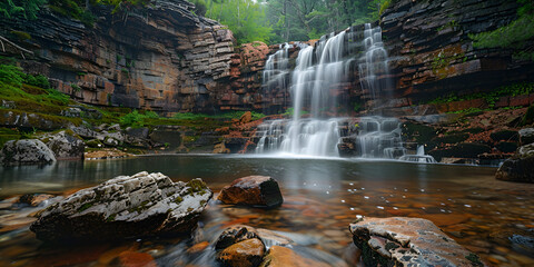 Nature's Majesty: A Cascading Symphony"
"Woodland Waterfall: The Serenity Cascade"