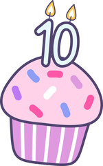 cupcake with a candle number 10 for happy birthday greetings card or invitation