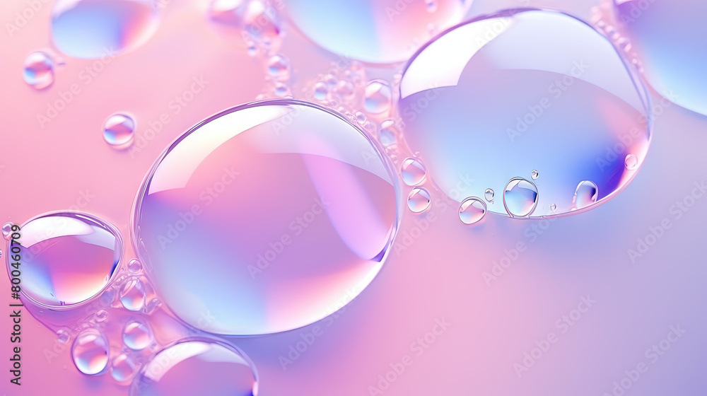 Poster abstract background with soft bubbles in pink and blue light. holographic bubbles backdrop.