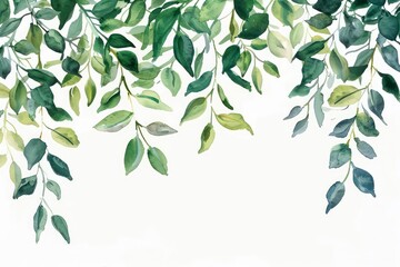 watercolored green leaves illustration on a white background