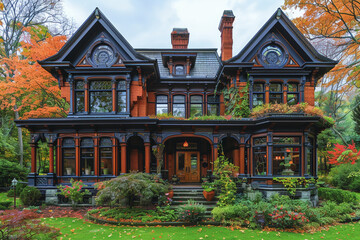 A picturesque craftsman house adorned with stained glass windows and tapered columns.