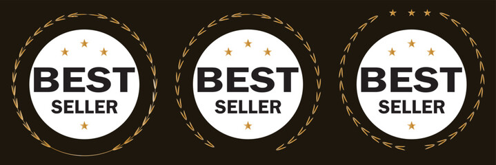 Best seller emblem with laurel wreath. Best seller award badges collection. Set of best seller label. best seller emblem for sale, special offer, promotion, advertising