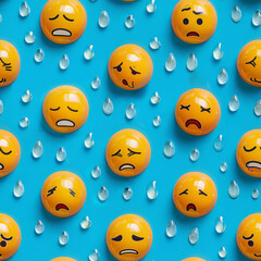 Obraz premium 3d yellow emoji faces with water drops on blue background