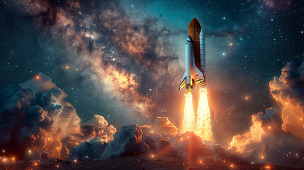 A rocket launches into the unknown, symbolizing the journey of entrepreneurship and innovation