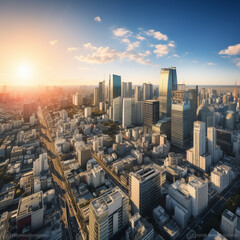Fototapeta na wymiar city skyline at sunset, Aerial view of cityscape of Tokyo, capital city of Japan at sunset, skyscrapers skyline of modern district Shinjuku - landscape panorama of Japan from above, Asia stock photo